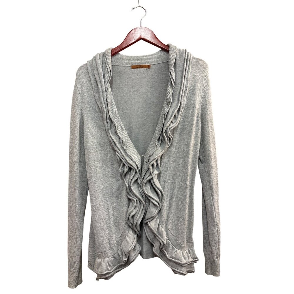 Ruffled Open Front Cardigan Sweater By Belldini S Viscose & Nylon Blend Light Gr